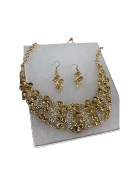 Gold Crystal Statement Necklace and Earring Set FINAL PRICE DROP